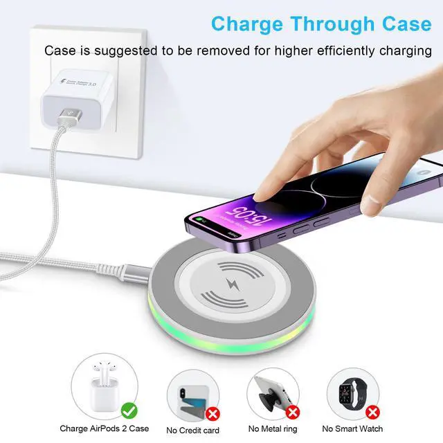 Alt view image 7 of 7 - Wireless Charger Samsung Fast Charging Pad for Samsung Galaxy S26 Ultra S25 S24 S23 S22,Wireless Phone Charger Android Charging Station Cargador Inalámbrico para for iPhone 17e 17 Pro Max 17 16 15