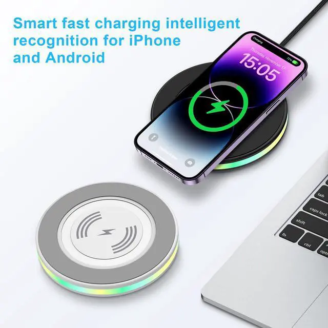 Alt view image 6 of 7 - Wireless Charger Samsung Fast Charging Pad for Samsung Galaxy S26 Ultra S25 S24 S23 S22,Wireless Phone Charger Android Charging Station Cargador Inalámbrico para for iPhone 17e 17 Pro Max 17 16 15
