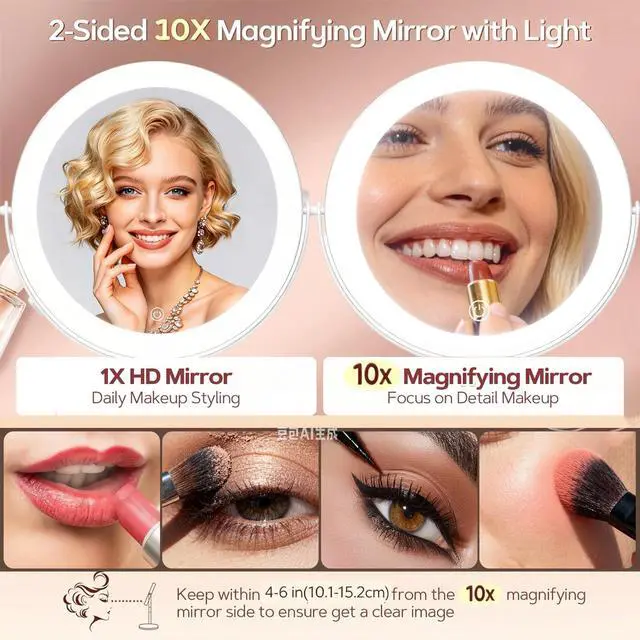 Alt view image 2 of 7 - Professional 8" Large Lighted Makeup Mirror with Brighter Lights, 1X/10X True HD Magnifying Mirror with 3 Color Dimmable Lights, 92 Shadowless LEDs, 360°Swivel Seamless Vanity Mirror, White