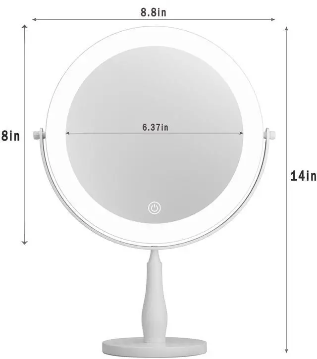Alt view image 3 of 7 - Professional 8" Large Lighted Makeup Mirror with Brighter Lights, 1X/10X True HD Magnifying Mirror with 3 Color Dimmable Lights, 92 Shadowless LEDs, 360°Swivel Seamless Vanity Mirror, White