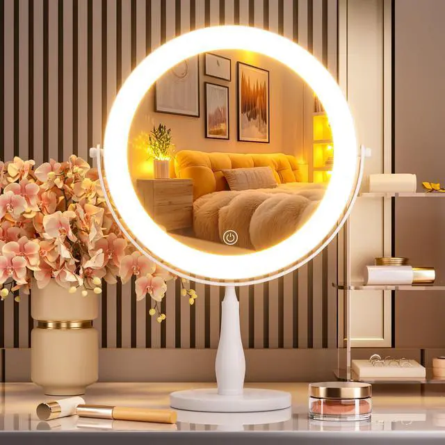 Main image of Professional 8" Large Lighted Makeup Mirror with Brighter Lights, 1X/10X True HD Magnifying Mirror with 3 Color Dimmable Lights, 92 Shadowless LEDs, 360°Swivel Seamless Vanity Mirror, White