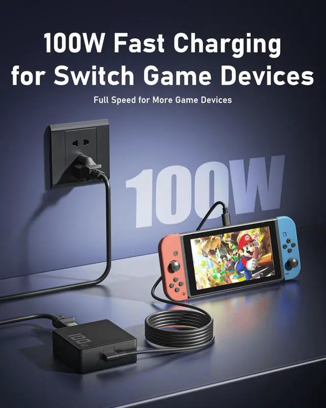 Alt view image 2 of 7 - 100W 65W USB C Charger for ROG Xbox Ally X/ROG Ally X, MSI Claw 8/7 AI+/A8 BZ2EM/A1M, Switch 2/OLED/Lite, Steam Deck, R36MAX Retro Console, Legion Go S, Logitech G Cloud Type C Power Cord