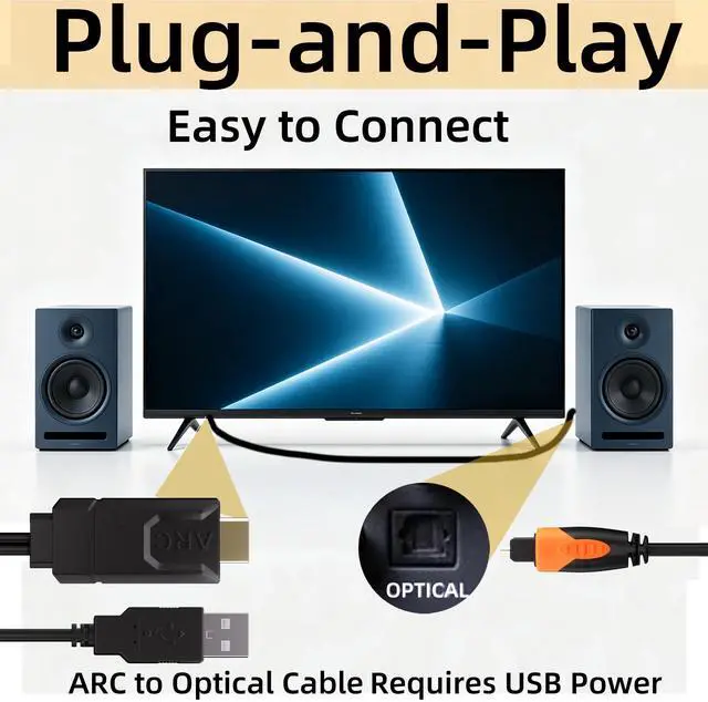 Alt view image 5 of 7 - HDMI ARC/eARC to Optical Audio Converter, 192KHz ARC to Optical Adaptor Supports PCM2.0, Dolby 5.1, DTS 5.1 -ARC Audio Extractor Cable 6 FT for TV to Soundbar,Amplifier,Speaker