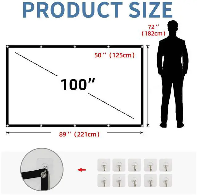 Alt view image 6 of 7 - Projector Screen,4K 16:9 HD Rear Front Projectors Screen Foldable Projection Screen Double-Sided Portable Outdoor Indoor Projector Screens for Movie Home Theater (100 inches)