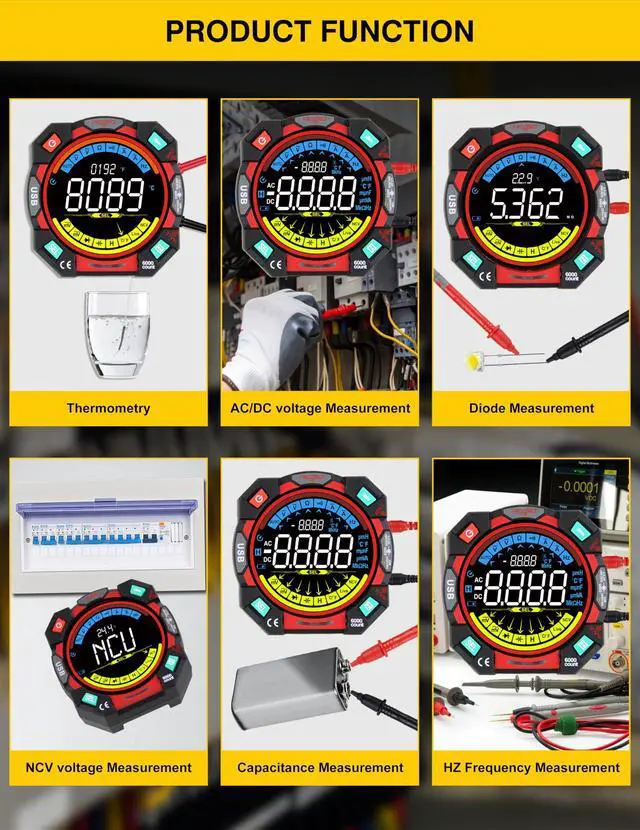 Alt view image 2 of 7 - Portable Digital Multimeter Tester 6000 Counts VA Display Auto-Ranging Multifunction Voltage Current Meter Measures AC/DC Volt/Current, Resistance, Capacitance, Temperature,Live Wire Detector