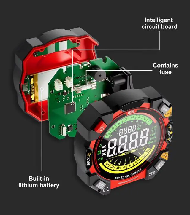 Alt view image 7 of 7 - Portable Digital Multimeter Tester 6000 Counts VA Display Auto-Ranging Multifunction Voltage Current Meter Measures AC/DC Volt/Current, Resistance, Capacitance, Temperature,Live Wire Detector