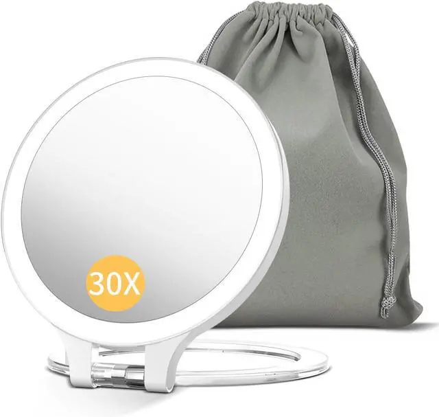 Main image of Magnifying Mirror 30X 1X Double Sided Magnification Makeup Vanity Mirror 2000mAh Rechargeable Lighted Mirror with 3 Color Setting Adjustable Rotation LED Vanity Desk Mirror