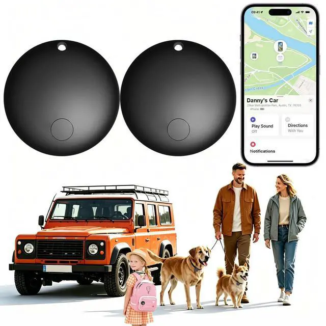 Main image of GPS Tracker for Vehicles No Monthly Fee, Mini GPS Tracker for Kids, Tracking Devices for Cars Hidden Works with Google's Find Hub (Android Only) Pet Tag Tracker for Dogs Bike Keys (2-Pack)