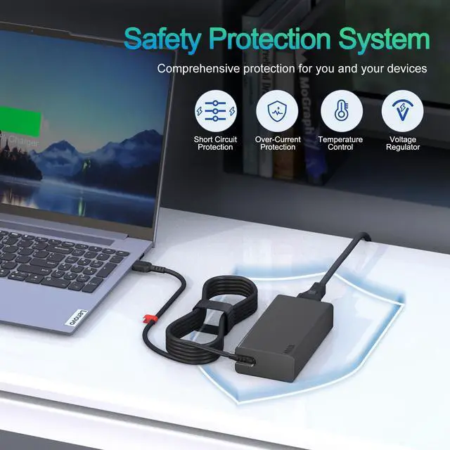Alt view image 6 of 7 - 100W USB C Charger Compatible with Lenovo Yoga 9 9i 7 7i,ThinkBook 15 16,Yoga Slim 7 Pro,Ideapad, Laptop, Tablet, Notebook and All USB Type C Devices,Fast Adapter Power Cord Supply