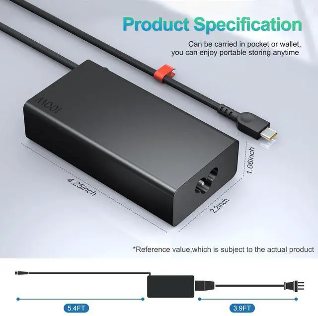 Alt view image 5 of 7 - 100W USB C Charger Compatible with Lenovo Yoga 9 9i 7 7i,ThinkBook 15 16,Yoga Slim 7 Pro,Ideapad, Laptop, Tablet, Notebook and All USB Type C Devices,Fast Adapter Power Cord Supply