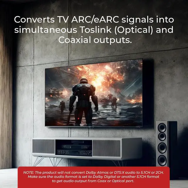 Alt view image 6 of 7 - eARC/ARC to Digital Audio Converter Extractor PCM 2.0 Dolby 5.1 DTS 5.1