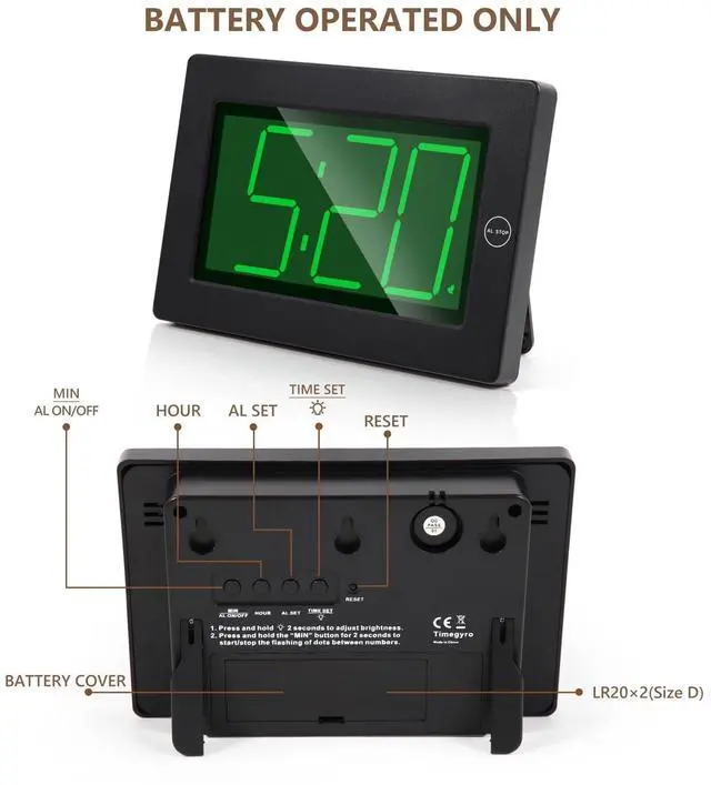Alt view image 4 of 6 - Alarm Clock, Wall Clock, Digital Clock, 3" LED Digit Display, Adjustable Brightness, Auto Night Mode, Auto Alarm Volume Increasing, Wall-Mount & Table-top