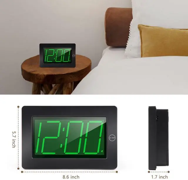 Alt view image 2 of 6 - Alarm Clock, Wall Clock, Digital Clock, 3" LED Digit Display, Adjustable Brightness, Auto Night Mode, Auto Alarm Volume Increasing, Wall-Mount & Table-top