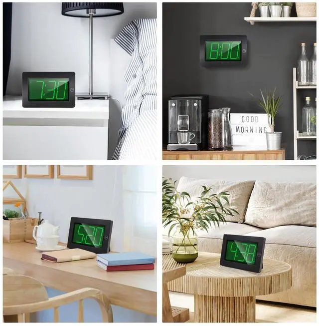 Alt view image 6 of 6 - Alarm Clock, Wall Clock, Digital Clock, 3" LED Digit Display, Adjustable Brightness, Auto Night Mode, Auto Alarm Volume Increasing, Wall-Mount & Table-top