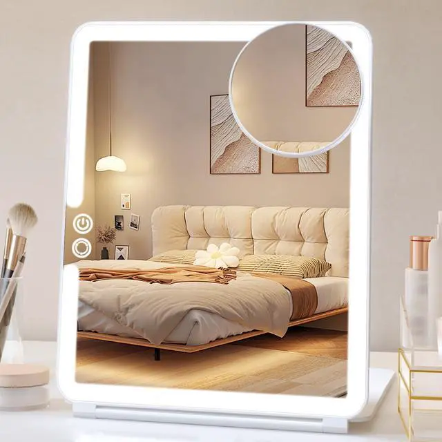 Main image of Rechargeable Large Travel Makeup Mirror with Lights, 2500mAh 10x7.5 Portable Lighted Makeup Mirror with 3 Color Lights, Dimming Folding Light Up Travel Mirrors with 10X Magnifying Mirror