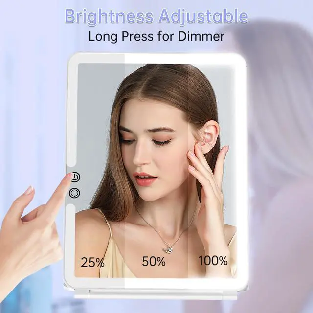 Alt view image 7 of 7 - Rechargeable Large Travel Makeup Mirror with Lights, 2500mAh 10x7.5 Portable Lighted Makeup Mirror with 3 Color Lights, Dimming Folding Light Up Travel Mirrors with 10X Magnifying Mirror