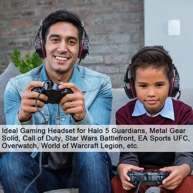 Alt view image 6 of 7 - Stereo Gaming Headset for PS4, PS5, PC, Xbox One, Noise Cancelling Over Ear Headphones with Mic, LED Light, Bass Surround, Soft Memory Earmuffs for Laptop Nintendo Switch (Black-Red)