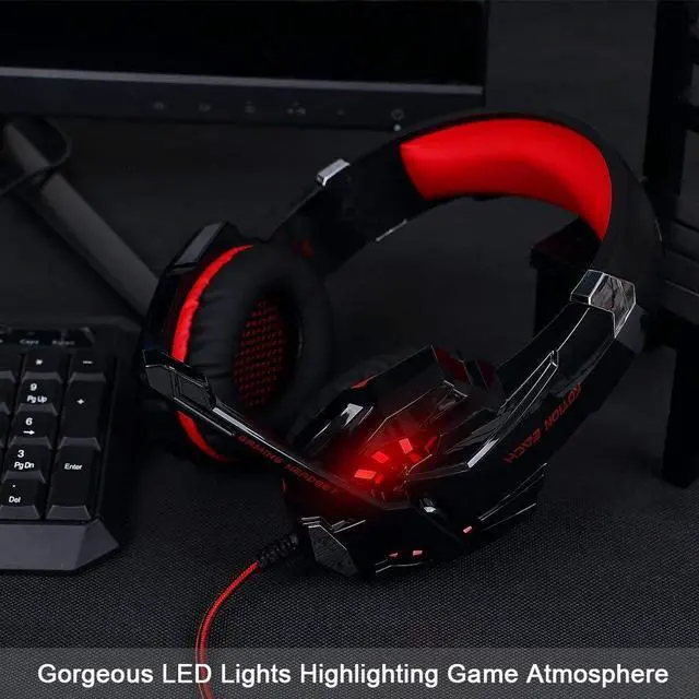 Alt view image 4 of 7 - Stereo Gaming Headset for PS4, PS5, PC, Xbox One, Noise Cancelling Over Ear Headphones with Mic, LED Light, Bass Surround, Soft Memory Earmuffs for Laptop Nintendo Switch (Black-Red)