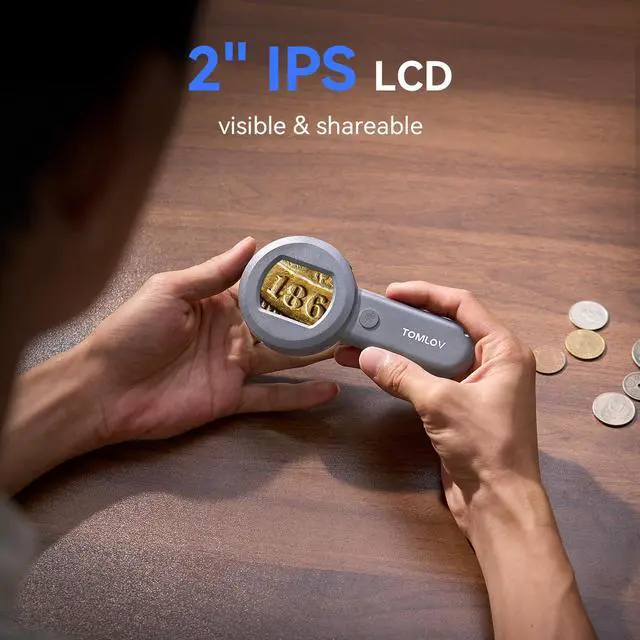 Alt view image 2 of 7 - P10 Microscope for Adults Kids, Portable 100X Illuminated Jewelers Loupe, Handheld Coin Magnifier with Light for Collectors, Pocket Trichome Magnifying Glass, Digital Microscope with 2" Screen