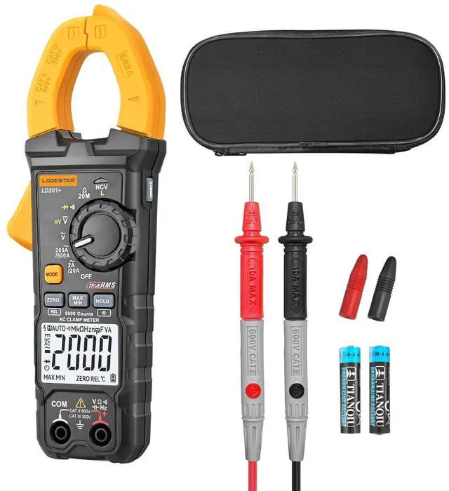 Main image of Digital Clamp Meter Multimeter 2000 Counts Voltage Tester with Auto-Range, AC/DC Voltage, AC Current, Resistance, Continuity Diode, Live Wire Test, NCV, True RMS clamp Meter AC Current Meter LD201+