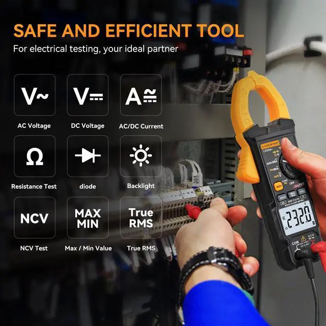 Alt view image 3 of 7 - Digital Clamp Meter Multimeter 2000 Counts Voltage Tester with Auto-Range, AC/DC Voltage, AC Current, Resistance, Continuity Diode, Live Wire Test, NCV, True RMS clamp Meter AC Current Meter LD201+