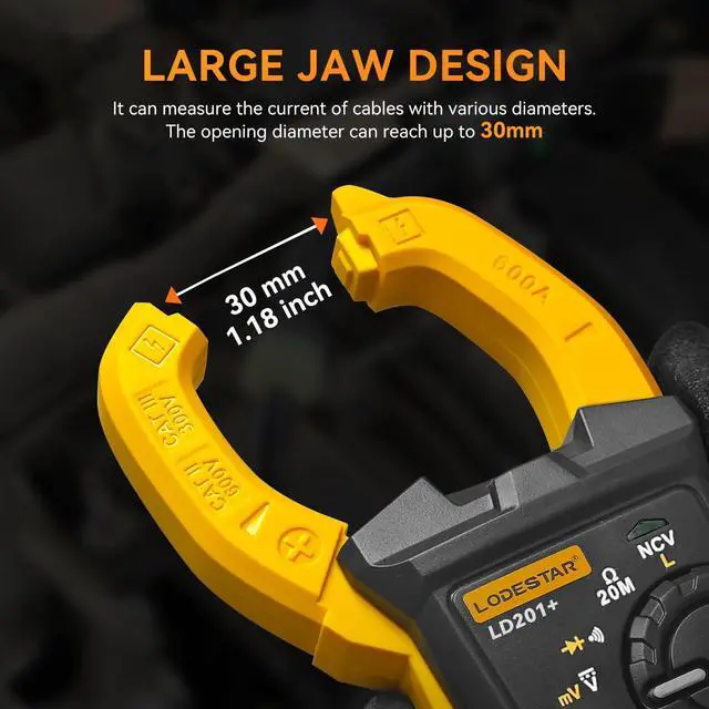 Alt view image 5 of 7 - Digital Clamp Meter Multimeter 2000 Counts Voltage Tester with Auto-Range, AC/DC Voltage, AC Current, Resistance, Continuity Diode, Live Wire Test, NCV, True RMS clamp Meter AC Current Meter LD201+