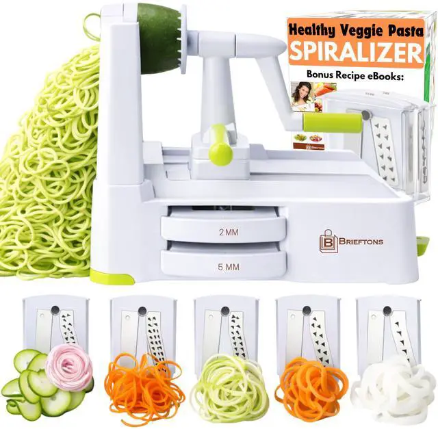 Main image of 5-Blade Vegetable Spiralizer: Best Zucchini Spiral Slicer & Veggie Noodle Maker, Japanese Steel Blades, Strong Suction Cup, Blade Caddy, 4 Recipe eBooks | Low Carb, Vegan, Paleo, Gluten-Free
