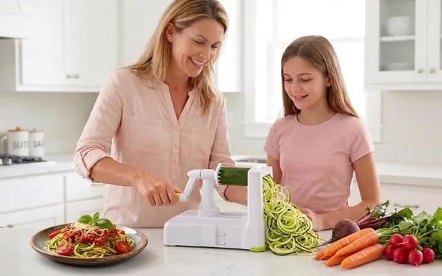 Alt view image 5 of 7 - 5-Blade Vegetable Spiralizer: Best Zucchini Spiral Slicer & Veggie Noodle Maker, Japanese Steel Blades, Strong Suction Cup, Blade Caddy, 4 Recipe eBooks | Low Carb, Vegan, Paleo, Gluten-Free