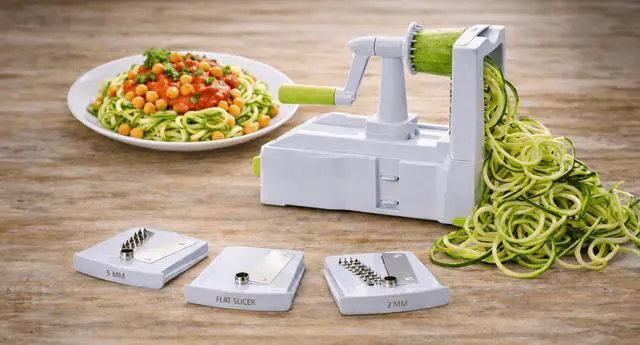 Alt view image 7 of 7 - 5-Blade Vegetable Spiralizer: Best Zucchini Spiral Slicer & Veggie Noodle Maker, Japanese Steel Blades, Strong Suction Cup, Blade Caddy, 4 Recipe eBooks | Low Carb, Vegan, Paleo, Gluten-Free