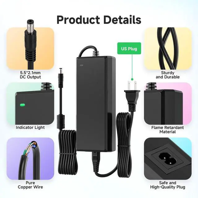 Alt view image 3 of 7 - 24V 5A 120W Power Supply Adapter ETL Listed 100-240V AC to 24V DC Converter Class 2 Power Supply, 5.5x2.1mm Jack for for Low Voltage LED Strip Lights, CCTV, Router, Electronics