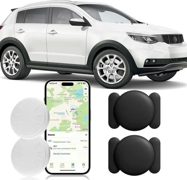 Main image of Hidden GPS Tracking Devices, 2PCS Real Time GPS Tracker for Vehicles Work with Find My (iOS Only), Car GPS Tracker with Magnetic Case, No Monthly Fee, No SIM Card Required, Black