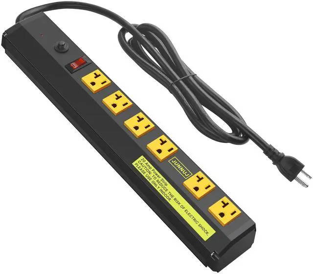 Main image of 20 Amp Power Strip Surge Protector 4800J, High Amp Surge Protector 6 Outlet, Wall Mount Metal Multiple Plugs for Industrial Garage Shop Wide Spaced 6-20R T-Slot with Circuit Breaker, Cord 6ft