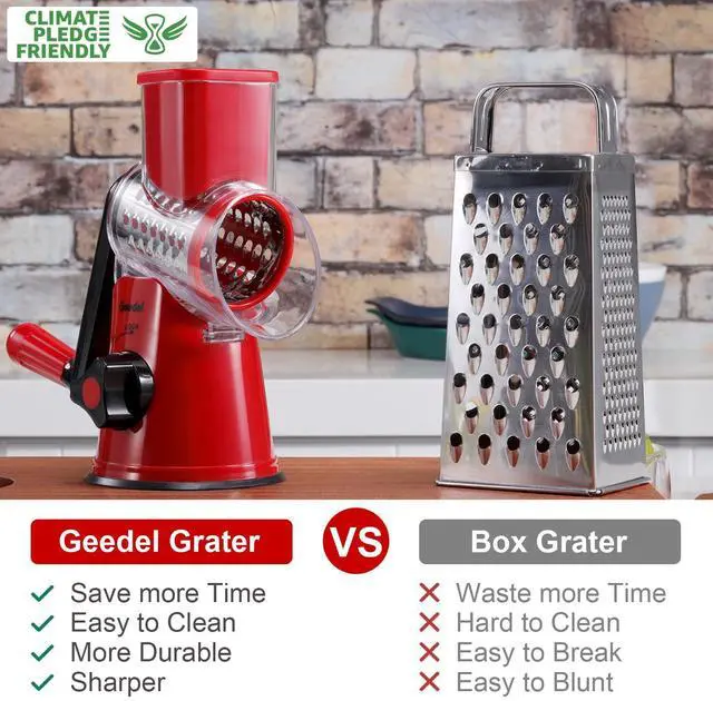 Alt view image 2 of 7 - Rotary Cheese Grater, Kitchen Mandoline Vegetable Slicer with 3 Interchangeable Blades, Easy to Clean Rotary Grater Slicer for Cheese, Vegetables, Nuts