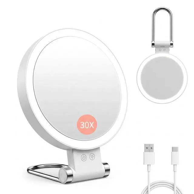 Main image of Makeup Mirror with Lights, Magnifying Mirror 1X/30X with Adjustable 3 Color Light, Double Side Control, 2000mAh Rechargeable, Lighted Makeup Mirror with Magnification, Smart Memory, Gift for Women