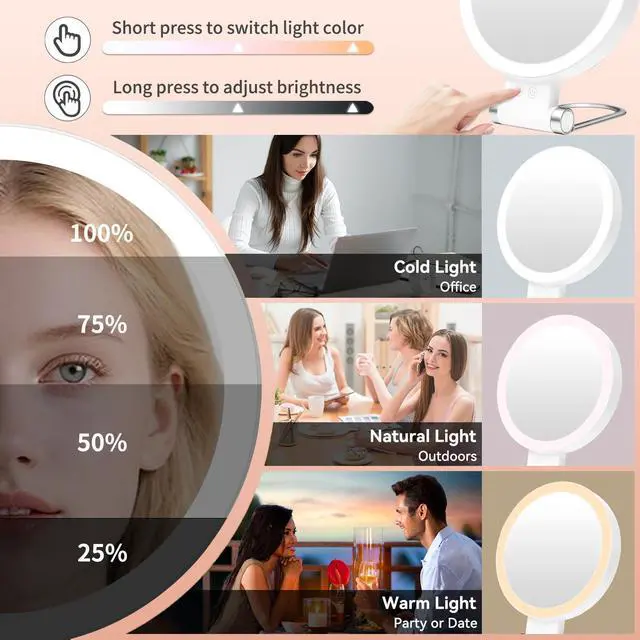 Alt view image 3 of 7 - Makeup Mirror with Lights, Magnifying Mirror 1X/30X with Adjustable 3 Color Light, Double Side Control, 2000mAh Rechargeable, Lighted Makeup Mirror with Magnification, Smart Memory, Gift for Women
