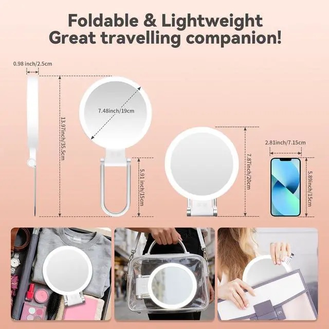 Alt view image 4 of 7 - Makeup Mirror with Lights, Magnifying Mirror 1X/30X with Adjustable 3 Color Light, Double Side Control, 2000mAh Rechargeable, Lighted Makeup Mirror with Magnification, Smart Memory, Gift for Women