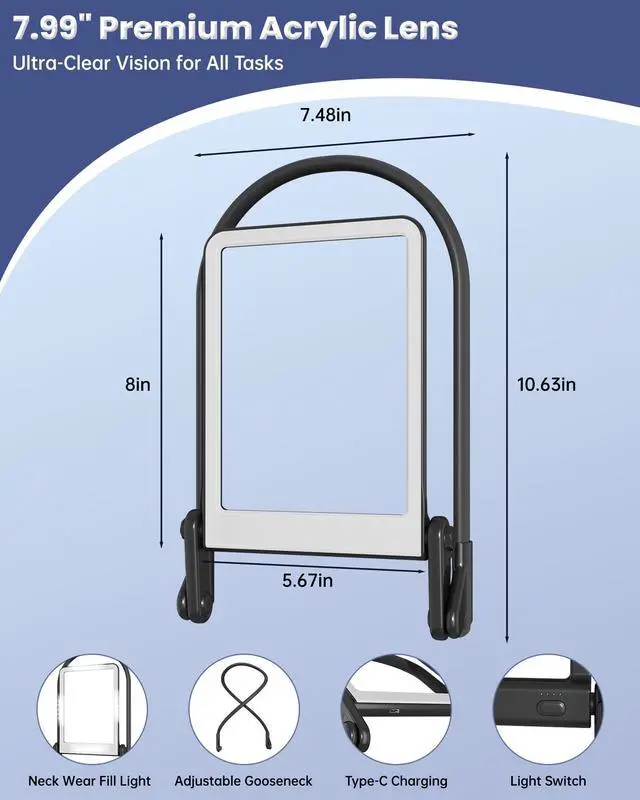 Alt view image 3 of 7 - 3X Neck Magnifying Glass with Light, Hands Free Magnifier with Light, Magnifying Glass for Reading Close Work, 40 LED Lights Page Magnifier, Lighted Magnifying Glass with 3 Modes