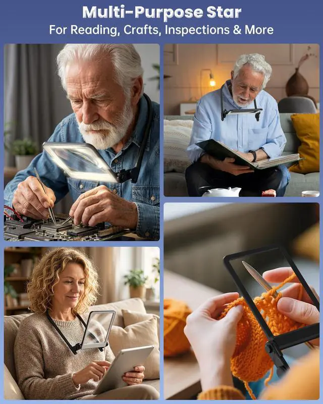 Alt view image 6 of 7 - 3X Neck Magnifying Glass with Light, Hands Free Magnifier with Light, Magnifying Glass for Reading Close Work, 40 LED Lights Page Magnifier, Lighted Magnifying Glass with 3 Modes