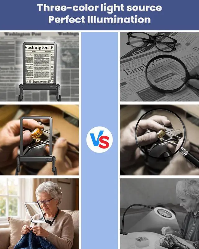 Alt view image 7 of 7 - 3X Neck Magnifying Glass with Light, Hands Free Magnifier with Light, Magnifying Glass for Reading Close Work, 40 LED Lights Page Magnifier, Lighted Magnifying Glass with 3 Modes