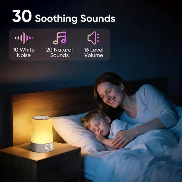 Alt view image 2 of 7 - Sunrise Alarm Clock with Wake Up Light, White Noise Machine with 30 Soothing Sounds, Dimmable Display, Night Light for Bedroom, Heavy Sleepers, Adults & Kids