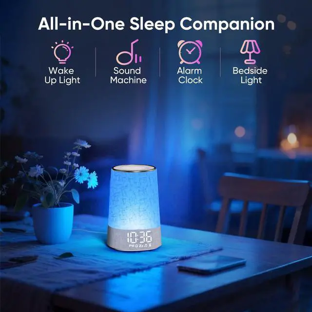Alt view image 4 of 7 - Sunrise Alarm Clock with Wake Up Light, White Noise Machine with 30 Soothing Sounds, Dimmable Display, Night Light for Bedroom, Heavy Sleepers, Adults & Kids