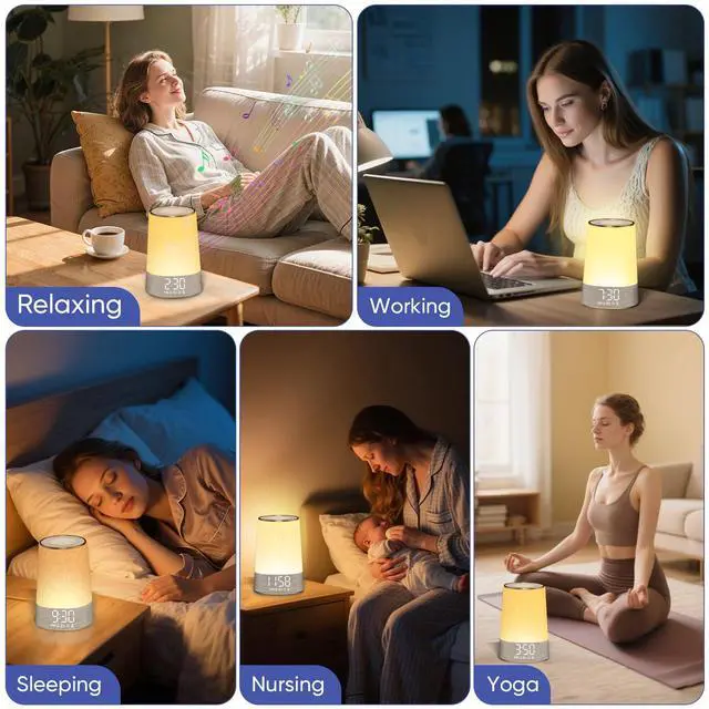 Alt view image 7 of 7 - Sunrise Alarm Clock with Wake Up Light, White Noise Machine with 30 Soothing Sounds, Dimmable Display, Night Light for Bedroom, Heavy Sleepers, Adults & Kids