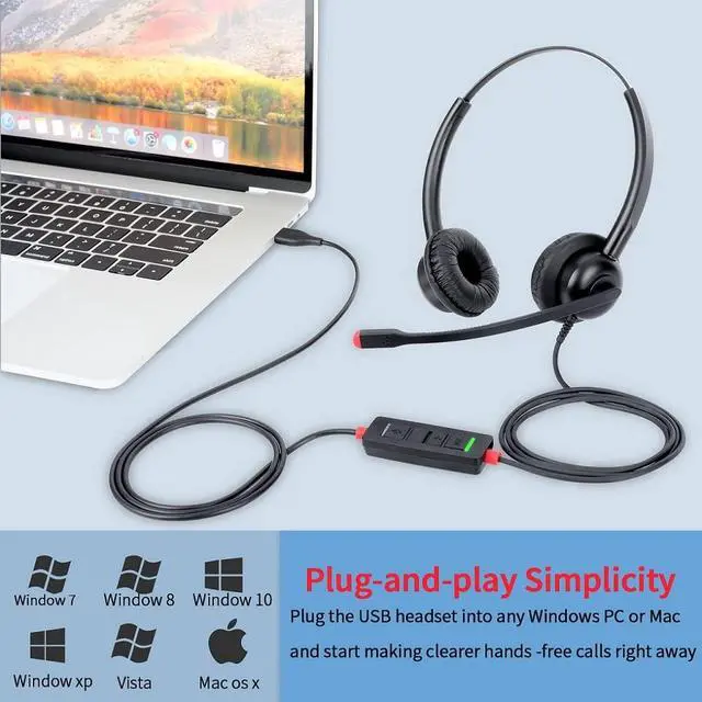 Alt view image 5 of 7 - with Mic for PC Computer Laptop Headphones with Noise Cancelling Microphone in-line Control for Home Office Online Class Teams Zoom