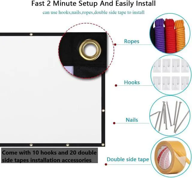 Alt view image 3 of 7 - 120 inch Projector Screen 16:9 Foldable Anti-Crease Portable Projector Movies Screens for Home Theater Outdoor Indoor Support Double Sided Projection
