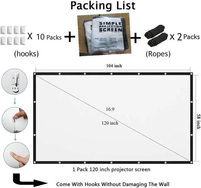Alt view image 4 of 7 - 120 inch Projector Screen 16:9 Foldable Anti-Crease Portable Projector Movies Screens for Home Theater Outdoor Indoor Support Double Sided Projection