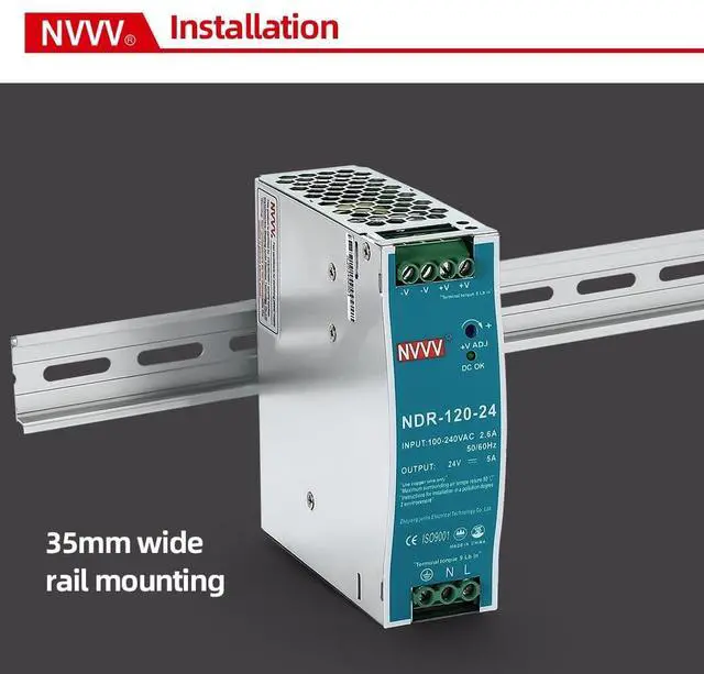 Alt view image 6 of 7 - 24Vdc 5Amp DIN-Rail Power Supply NDR 120W, Input:100-240VAC,Output:24VDC,Power Supply Switch Switching Converter DC