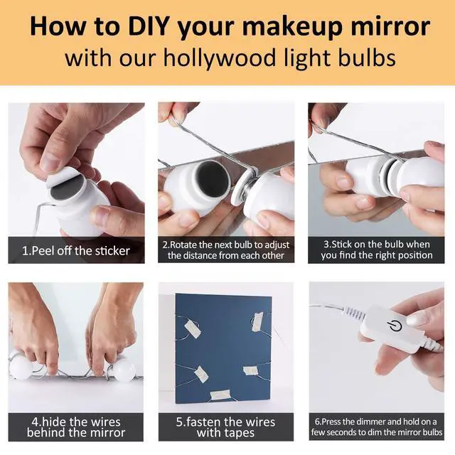 Alt view image 2 of 6 - LED Makeup Vanity Lights with 14 Dimmable Light Bulbs, Hollywood Style Cosmetic Mirror Lights, USB Cable, 3 Color Modes for Dressing Room Tabletop Bedroom