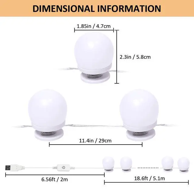 Alt view image 3 of 6 - LED Makeup Vanity Lights with 14 Dimmable Light Bulbs, Hollywood Style Cosmetic Mirror Lights, USB Cable, 3 Color Modes for Dressing Room Tabletop Bedroom