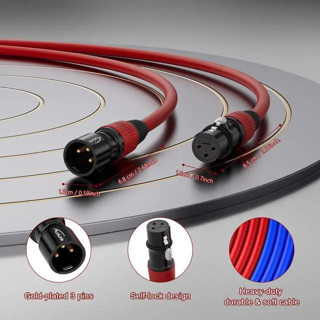 Alt view image 4 of 6 - XLR Cables 25ft 2Packs, XLR Male to Female Gold-Plated 3 Pins Microphone Cable Color Coded PVC Cable for Microphone, Speaker