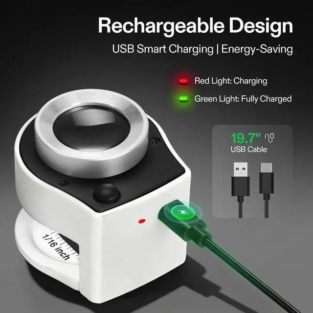 Alt view image 5 of 7 - 30X Rechargeable Loupe, Portable Mini Magnifier, Desktop Magnifying Glass with 3 LED & 3 UV Lights, for Jewelry, Gems, Watches, Coins, Stamps, White